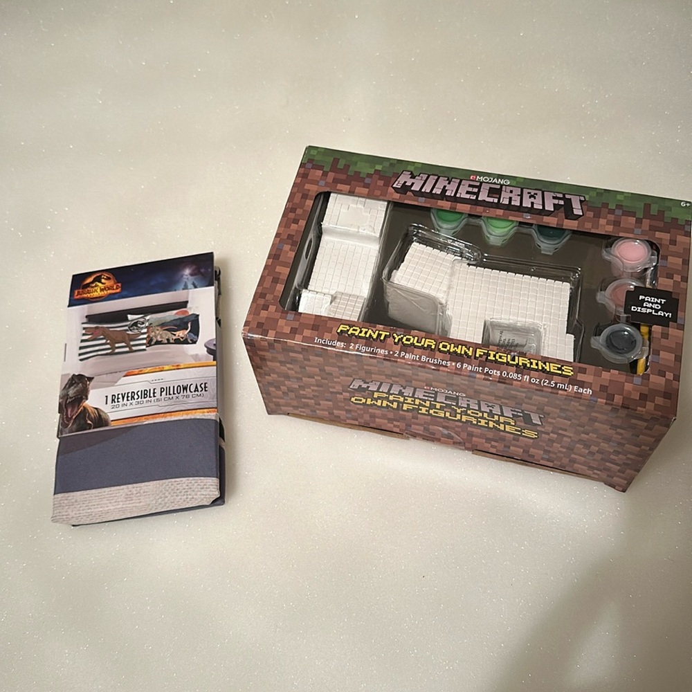 Paint your own Minecraft and jurassic world pillowcase